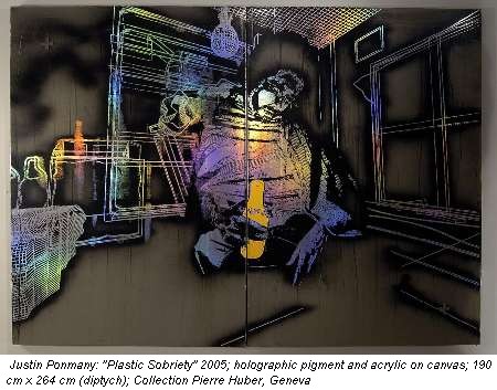 Justin Ponmany: "Plastic Sobriety" 2005; holographic pigment and acrylic on canvas; 190 cm x 264 cm (diptych); Collection Pierre Huber, Geneva