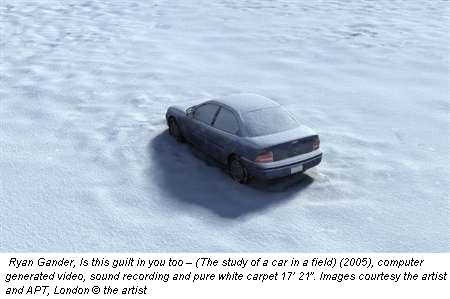 Ryan Gander, Is this guilt in you too  (The study of a car in a field) (2005), computer generated video, sound recording and pure white carpet 17 21. Images courtesy the artist and APT, London  the artist