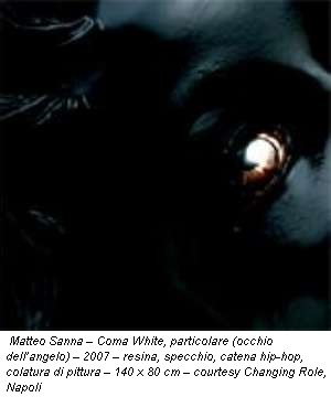 Matteo Sanna  Coma White, particolare (occhio dellangelo)  2007  resina, specchio, catena hip-hop, colatura di pittura  140 x 80 cm  courtesy Changing Role, Napoli