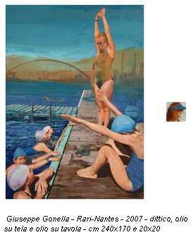 Giuseppe Gonella - Rari-Nantes - 2007 - dittico, olio su tela e olio su tavola - cm 240x170 e 20x20