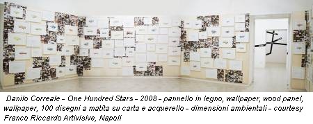Danilo Correale - One Hundred Stars - 2008 - pannello in legno, wallpaper, wood panel, wallpaper, 100 disegni a matita su carta e acquerello - dimensioni ambientali - courtesy Franco Riccardo Artivisive, Napoli