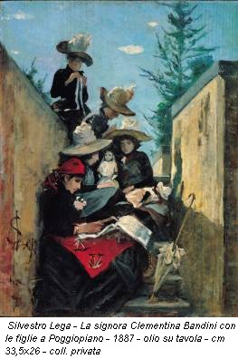 Silvestro Lega - La signora Clementina Bandini con le figlie a Poggiopiano - 1887 - olio su tavola - cm 33,5x26 - coll. privata