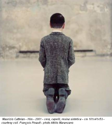Maurizio Cattelan - Him - 2001 - cera, capelli, resina sintetica - cm 101x41x53 - courtesy coll. François Pinault - photo Attilio Maranzano
