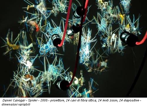 Daniel Canogar - Spider - 2008 - proiettore, 24 cavi di fibra ottica, 24 lenti zoom, 24 diapositive - dimensioni variabili