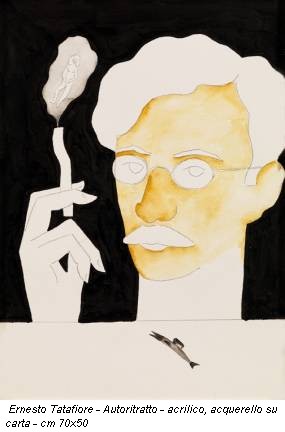 Ernesto Tatafiore - Autoritratto - acrilico, acquerello su carta - cm 70x50