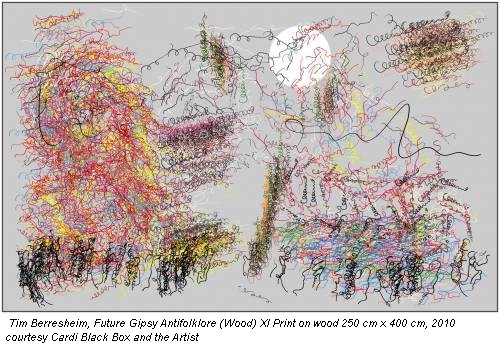 Tim Berresheim, Future Gipsy Antifolklore (Wood) XI Print on wood 250 cm x 400 cm, 2010 courtesy Cardi Black Box and the Artist