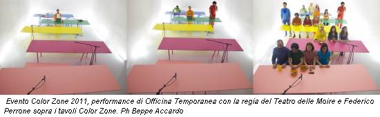 Evento Color Zone 2011, performance di Officina Temporanea con la regia del Teatro delle Moire e Federico Perrone sopra i tavoli Color Zone. Ph Beppe Accardo