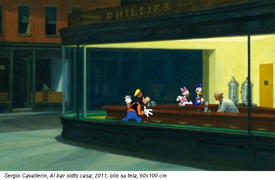 Sergio Cavallerin, Al bar sotto casa, 2011, olio su tela, 60x100 cm