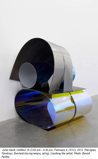 Julia Dault, Untitled 19 (3:00 pm - 8:30 pm, February 4, 2012), 2012. Plexiglas, Tambour, Everlast boxing wraps, string. Courtesy the artist. Photo: Benoit Pailley