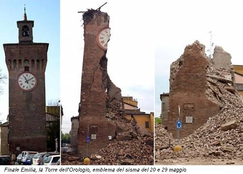 Finale Emilia, la Torre dell'Orologio, emblema del sisma del 20 e 29 maggio