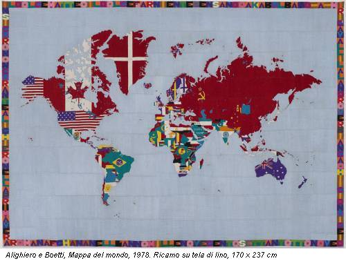 Alighiero e Boetti, Mappa del mondo, 1978. Ricamo su tela di lino, 170 x 237 cm
