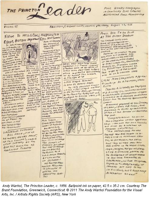 Andy Warhol, The Princton Leader, c. 1956. Ballpoint ink on paper, 42.5 x 35.2 cm. Courtesy The Brant Foundation, Greenwich, Connecticut. &copy; 2011 The Andy Warhol Foundation for the Visual Arts, Inc. / Artists Rights Society (ARS), New York