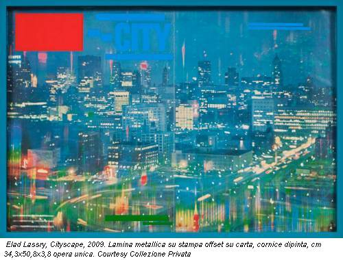 Elad Lassry, Cityscape, 2009. Lamina metallica su stampa offset su carta, cornice dipinta, cm 34,3x50,8x3,8 opera unica. Courtesy Collezione Privata