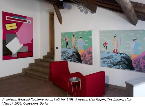 A sinistra: Gerwald Rockenschaub, Untitled, 1999. A destra: Lisa Ruyter, The Burning Hills (dittico), 2001. Collezione Gaddi