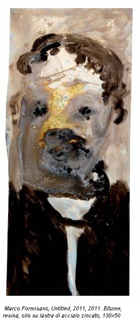 Marco Formisano, Untitled, 2011, 2011. Bitume, resina, olio su lastra di acciaio zincato, 130x50