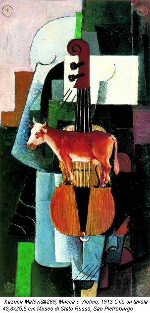Kazimir Malevi&#269; Mucca e Violino, 1913 Olio su tavola 48,8x25,8 cm Museo di Stato Russo, San Pietroburgo