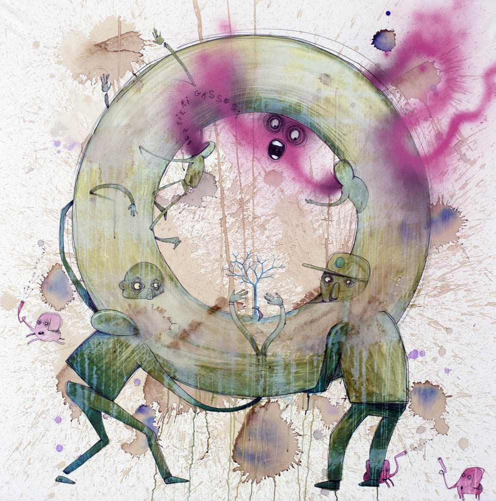 Didascalia: Mr Fijodor, Pensieri circolari, 2013, tecnica mista su tela, 150x150 cm, courtesy l’artista