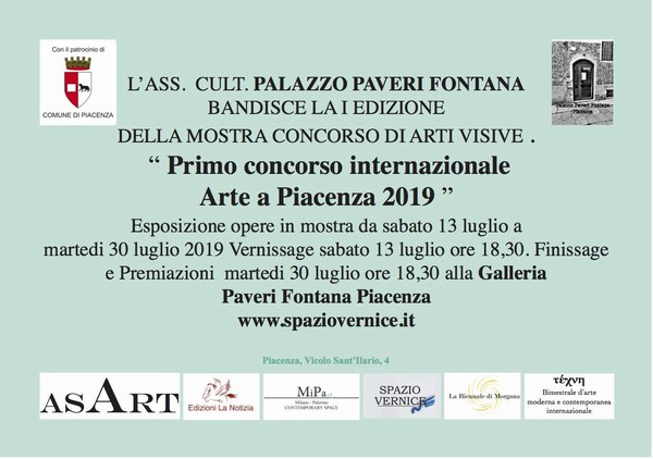 Primo concorso internazionale  | Arte a Piacenza 2019  |  L’iscrizione dovrà avvenire entro il 10 luglio 2019
