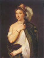 Tiziano Fanciulla con cappello piumato olio su tela cm. 96x75 1538 ca. Ermitage 