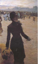 Giuseppe De Nittis, Ritorno dalle corse (La signora col cane), 1878, olio su tela, cm 150x90 Trieste Civico Museo Revoltella 
