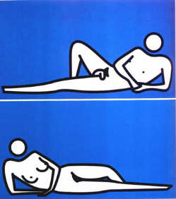 Julian Opie (Gran Bretagna), Male nude, 2000, vinile su alluminio, Courtesy Lisson Gallery, London. Female nude, 2000, vinile su alluminio, Courtesy Lisson Gallery, London