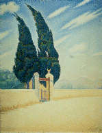 Paul Signac Les deux cyprès. Opus 241 (Mistral) 1893 Huile sur toile H. 0,80 ; L. 0,64 m Otterlo, Rijskmuseum Kröller-Müller (c) R.M.N. / SESAM-ADAGP
