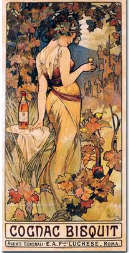 " Cognac Bisquit " Alfons Mucha, 1899 Impre. Champenois Paris, cm 70x35 