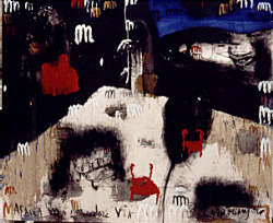 Arcangelo, Africa Mia non andare via, 2000, tecnica mista su tela, cm 139 x 16 
