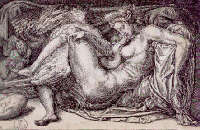 Étienne Delaune, Leda (da Michelangelo), 1545 circa, bulino mm 85x132, Firenze, Uffizi