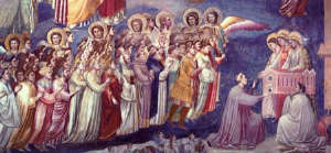 giotto "enrico scrovegni offre alla vergine il modello della cappella"