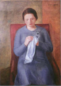 Guidi Virgilio. La_cucitrice, 1929, olio su tavola cm.120x90, coll. privata