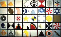 Lucio Del Pezzo “Alfabeto di segni e di sogni”. casellario 40 elementi 224x350 cm - 1974