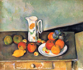 Paul Cézanne (Aix-en-Provence 1839-1906) Natura morta: brocca da latte e frutti su un tavolo 1890 ca. Olio su tela, cm 59,5x72,5 Nasjonalgalleriet, Oslo 