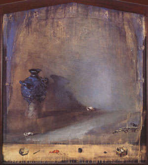 Philippe Garel. Natura morta con conchiglia_1991_olio su tela_180x160 cm.