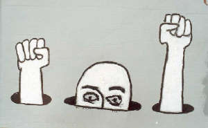 Kostabi_Paul_Keeping_the_faith_1999_idropittura_su_cartoneu_cartoncino