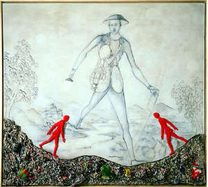 Roberto Barni, Mezzanottemezzogiorno Legno, pittura e cartonage su tela