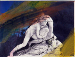 Arnulf Rainer - Fluttuare di primavera - Collage inchiostro di china e acrilico su stampa laser 29 5x39 cm