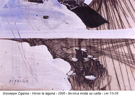 Giuseppe Zigaina - Verso la laguna - 2000 - tecnica mista su carta - cm 11x16