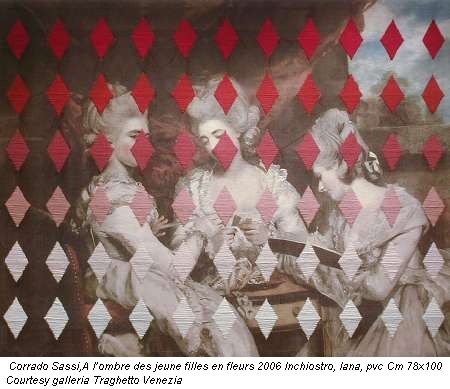 Corrado Sassi,A l’ombre des jeune filles en fleurs 2006 Inchiostro, lana, pvc Cm 78x100 Courtesy galleria Traghetto Venezia