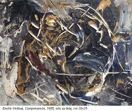 Emilio Vedova, Compresenze, 1985, olio su tela, cm 20x25