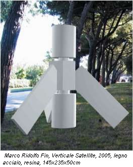 Marco Ridolfo Fin, Verticale Satellite, 2005, legno acciaio, resina, 145x235x50cm