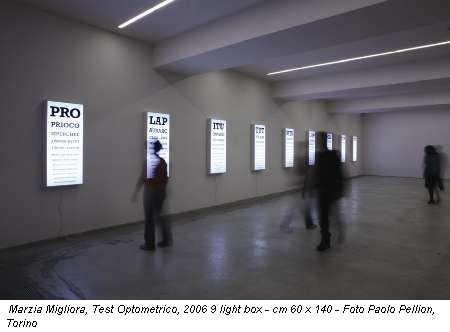 Marzia Migliora, Test Optometrico, 2006 9 light box - cm 60 x 140 - Foto Paolo Pellion, Torino