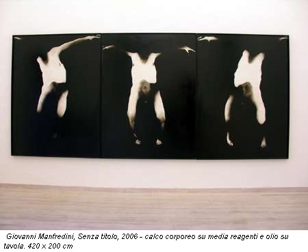 Giovanni Manfredini, Senza titolo, 2006 - calco corporeo su media reagenti e olio su tavola. 420 x 200 cm