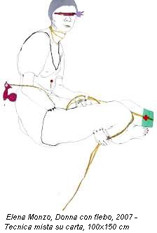 Elena Monzo, Donna con flebo, 2007 - Tecnica mista su carta, 100x150 cm