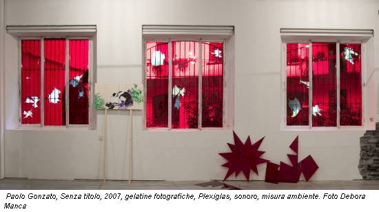 Paolo Gonzato, Senza titolo, 2007, gelatine fotografiche, Plexiglas, sonoro, misura ambiente. Foto Debora Manca