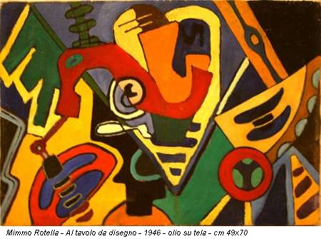 Mimmo Rotella - Al tavolo da disegno - 1946 - olio su tela - cm 49x70