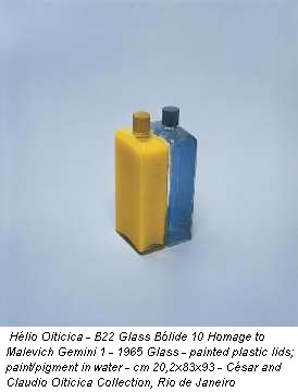 Hélio Oiticica - B22 Glass Blide 10 Homage to Malevich Gemini 1 - 1965 Glass - painted plastic lids; paint/pigment in water - cm 20,2x83x93 - César and Claudio Oiticica Collection, Rio de Janeiro