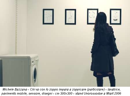 Michele Bazzana - Chi va con lo zoppo impara a zoppicare (particolare) - lavatrice, pavimento mobile, sensore, disegni - cm 300x300 - stand Unorossodue a Miart 2006