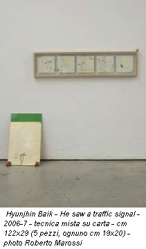 Hyunjhin Baik - He saw a traffic signal - 2006-7 - tecnica mista su carta - cm 122x29 (5 pezzi, ognuno cm 19x20) - photo Roberto Marossi