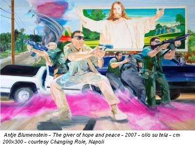 Antje Blumenstein - The giver of hope and peace - 2007 - olio su tela - cm 200x300 - courtesy Changing Role, Napoli